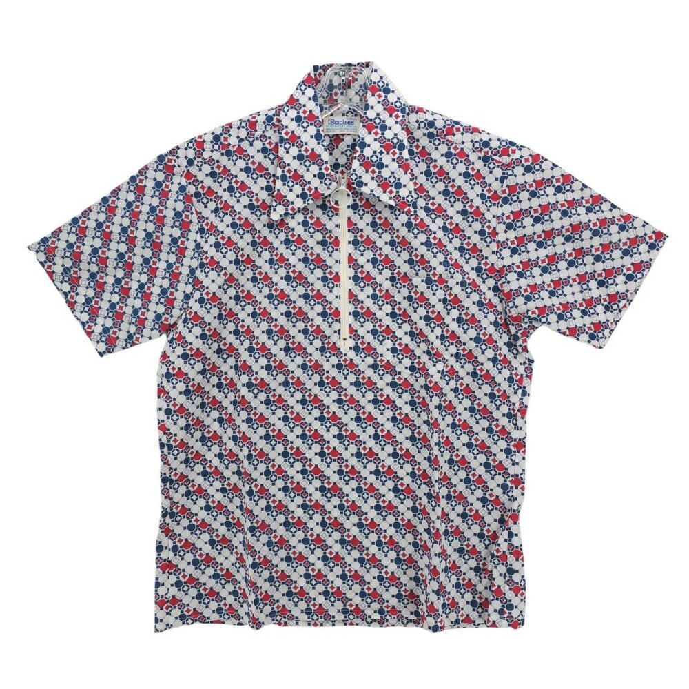 BRADLEES Vintage Popover 1/4 Zip Shirt Permanent Press Geometric 15-15.5 MEDIUM